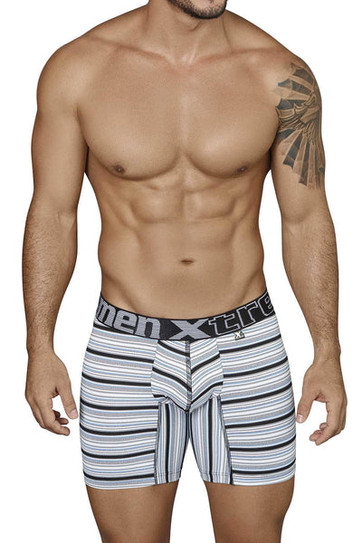 XTREMEN Black/White/Blue Striped Microfiber Boxer Brief