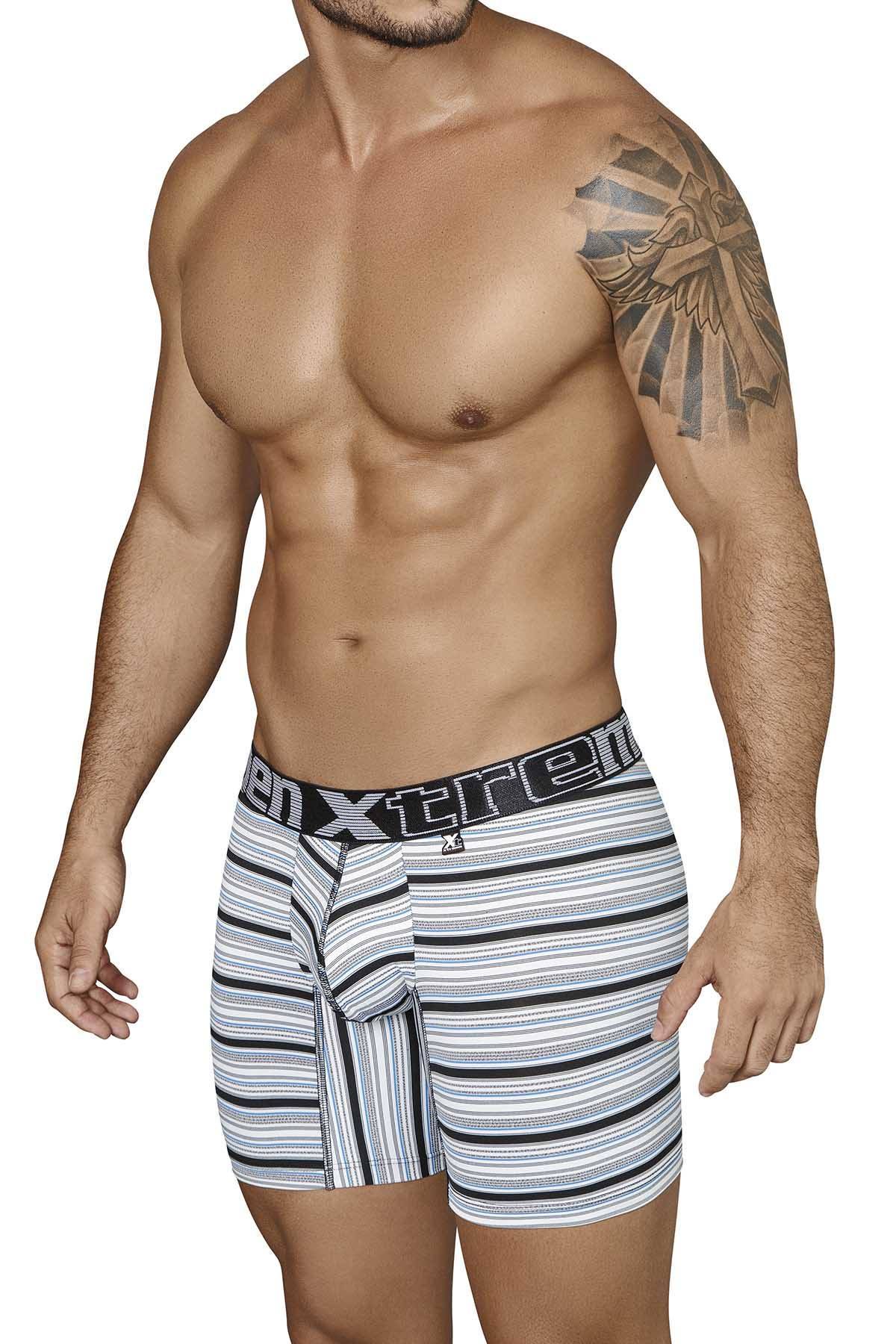 XTREMEN Black/White/Blue Striped Microfiber Boxer Brief