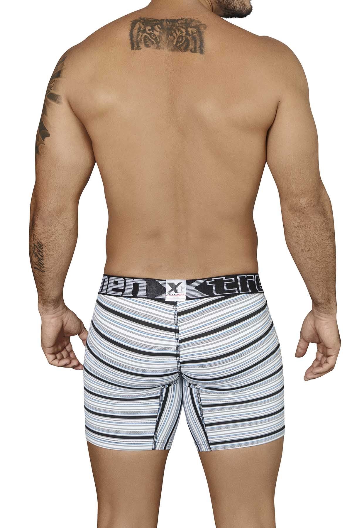 XTREMEN Black/White/Blue Striped Microfiber Boxer Brief