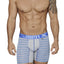 XTREMEN Blue/Grey Striped-Panel Cotton Boxer Brief