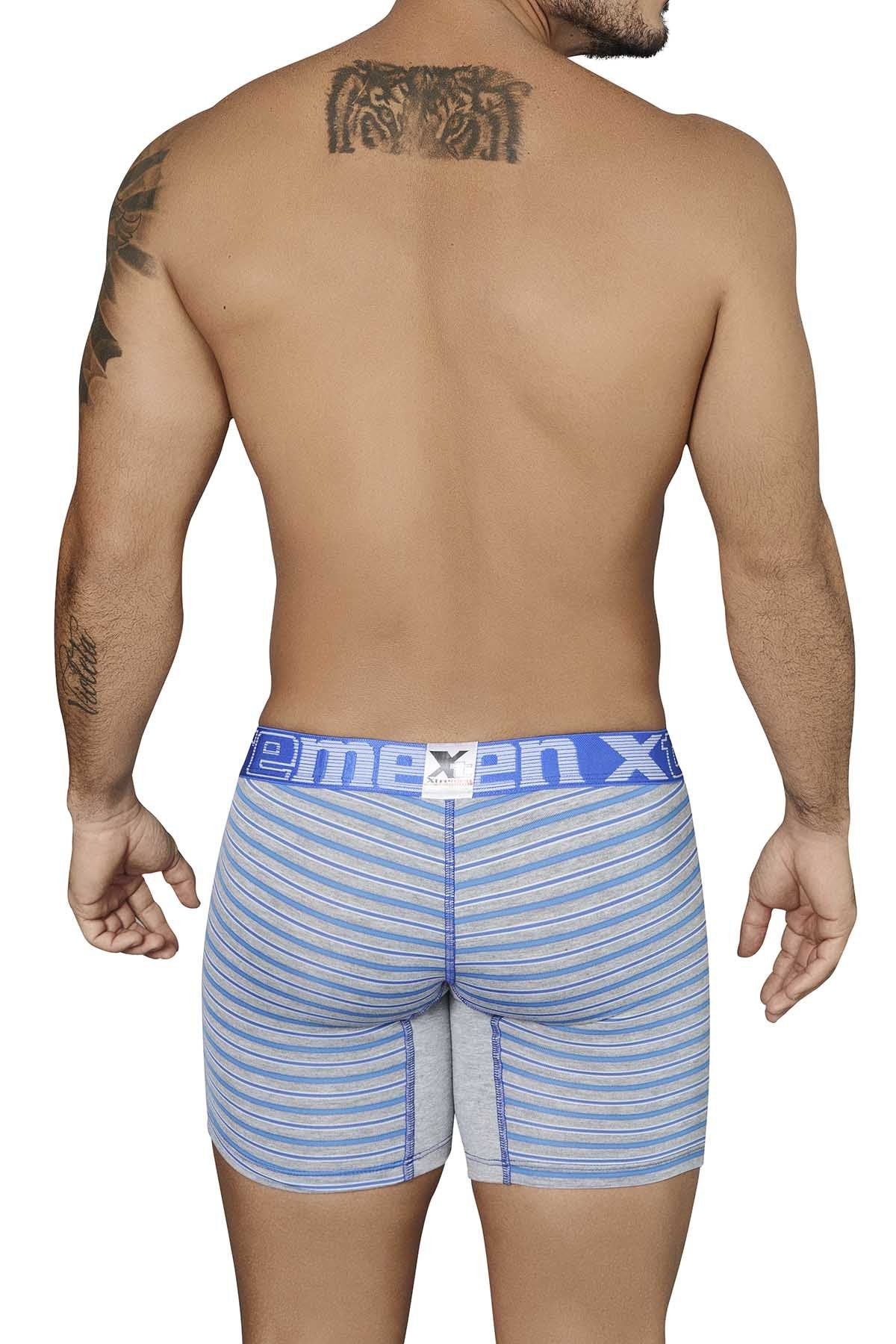 XTREMEN Blue/Grey Striped-Panel Cotton Boxer Brief