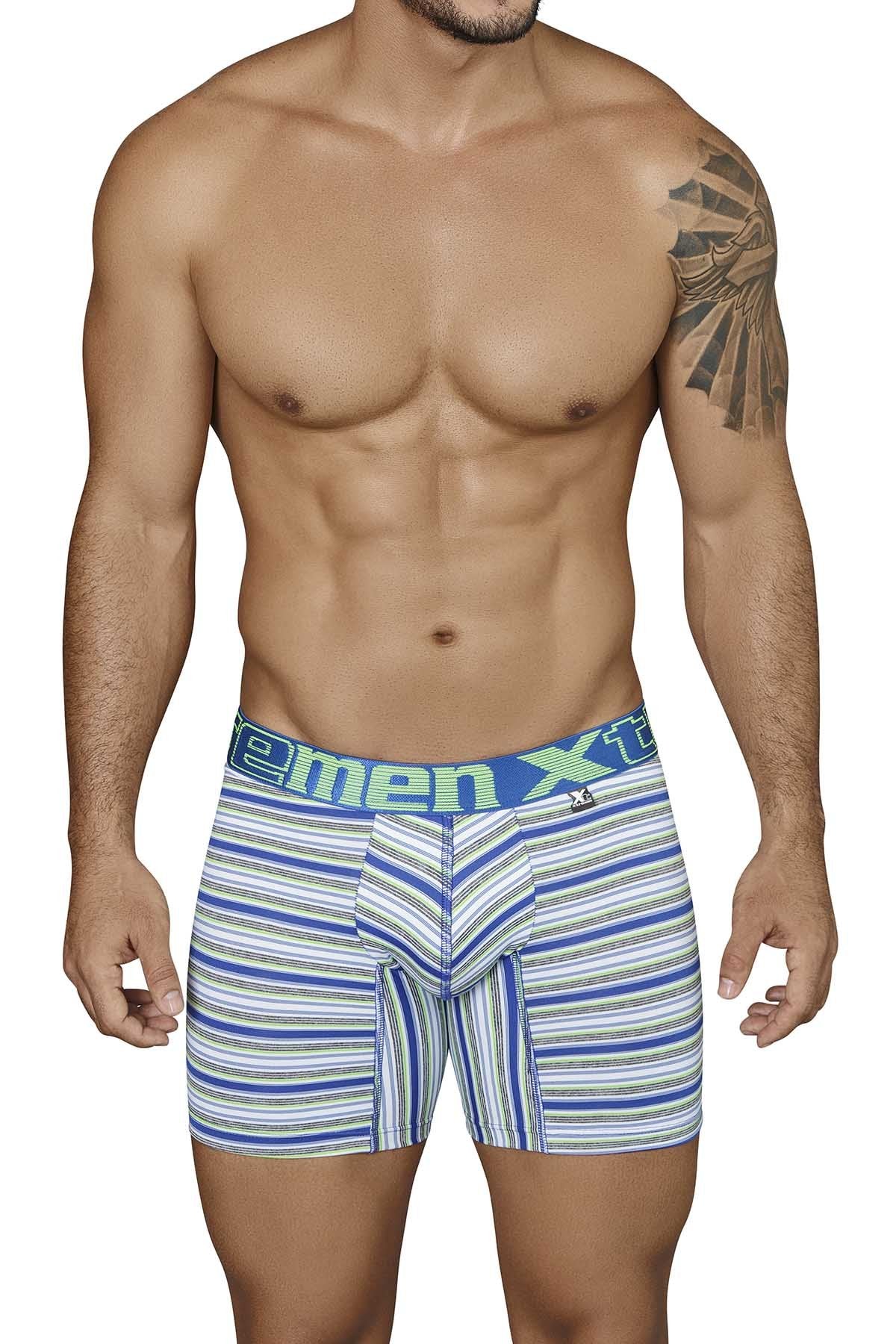 XTREMEN Blue/White/Green Striped Microfiber Boxer Brief