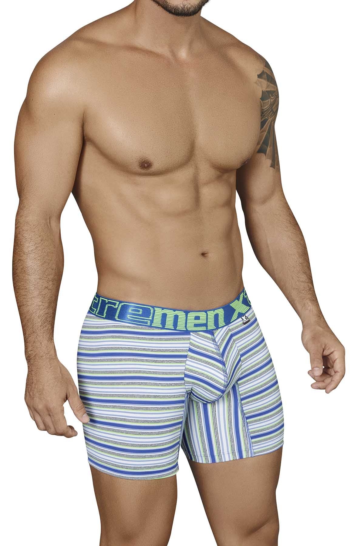 XTREMEN Blue/White/Green Striped Microfiber Boxer Brief