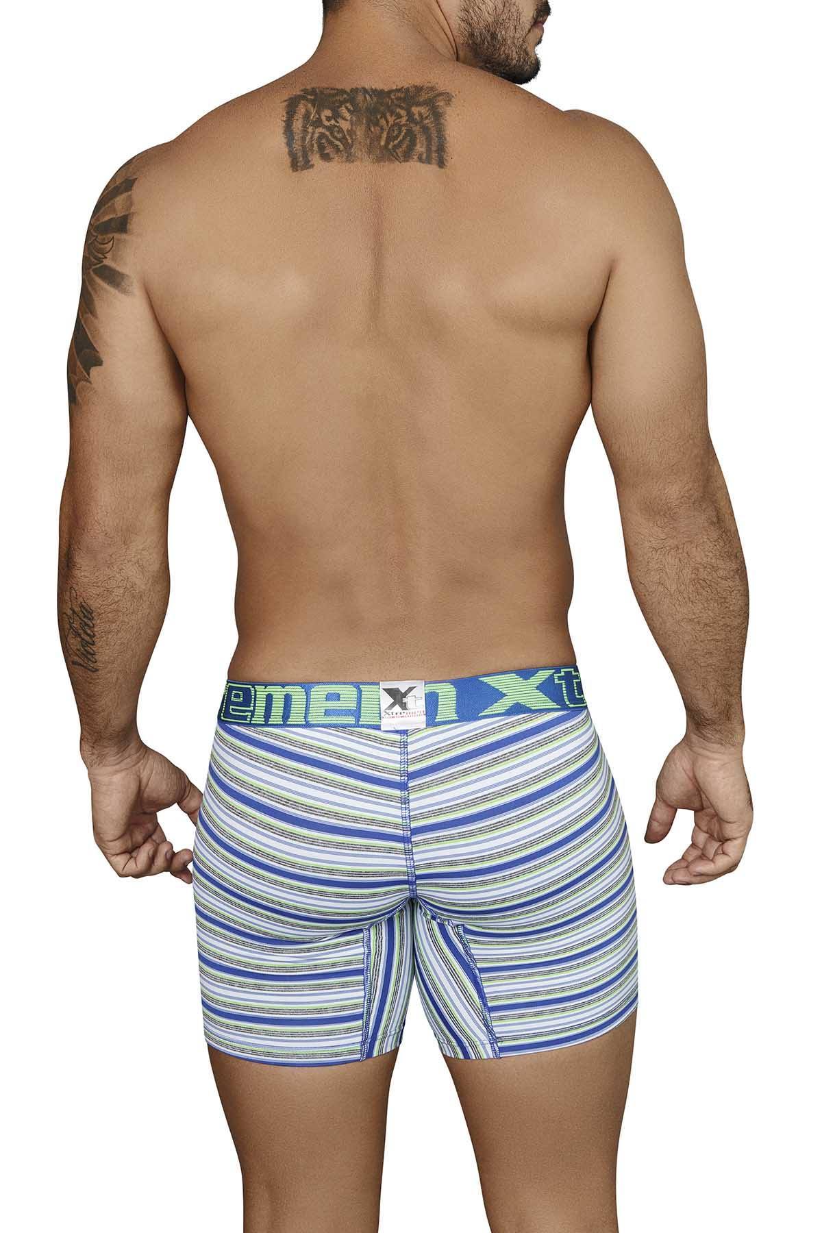 XTREMEN Blue/White/Green Striped Microfiber Boxer Brief