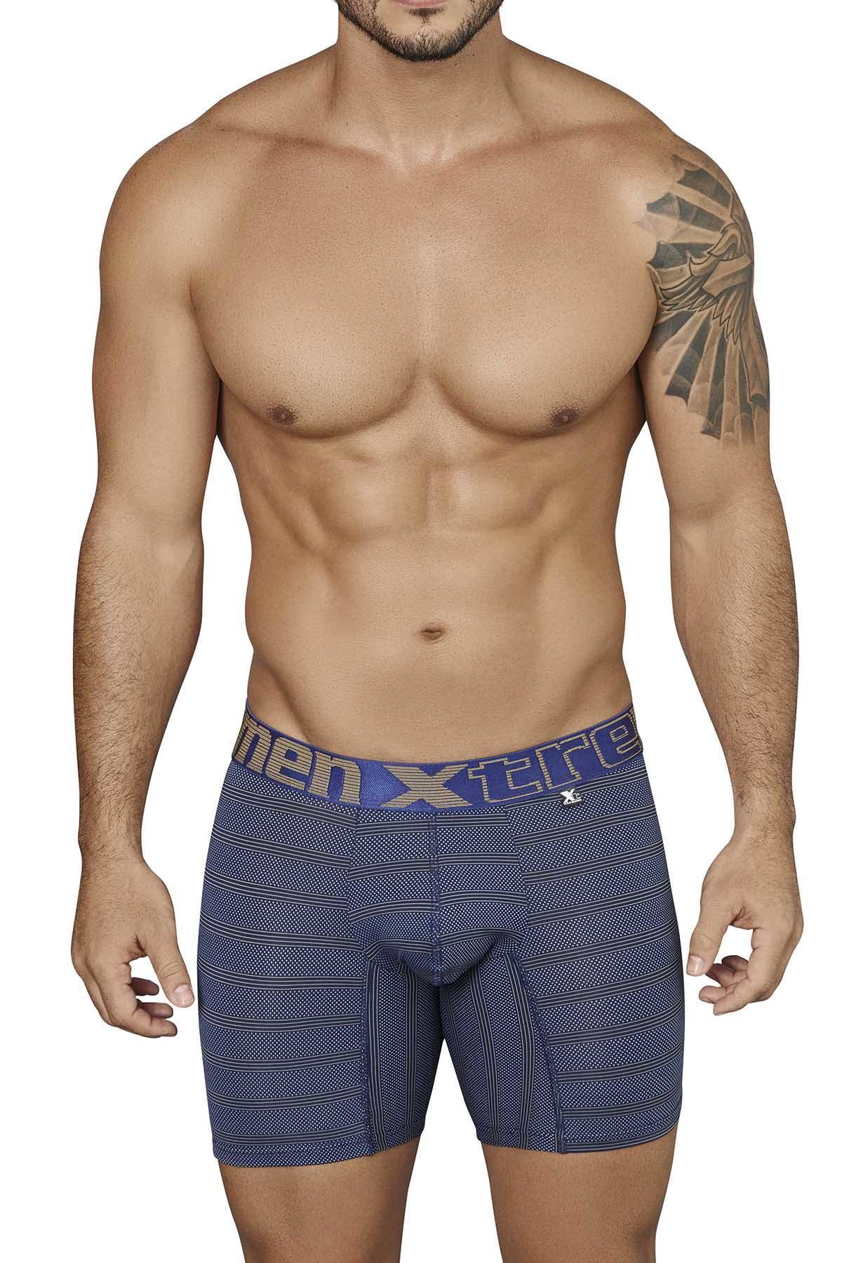 XTREMEN Dark-Blue/Beige Miniprint/Stripes Boxer Brief