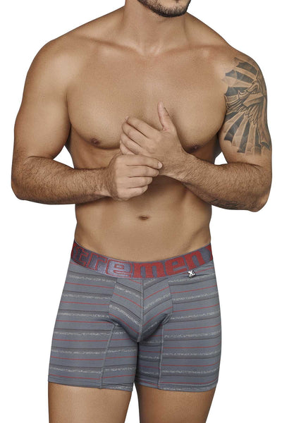 XTREMEN Dark-Grey/Red Thin-Stripe Microfiber Boxer Brief