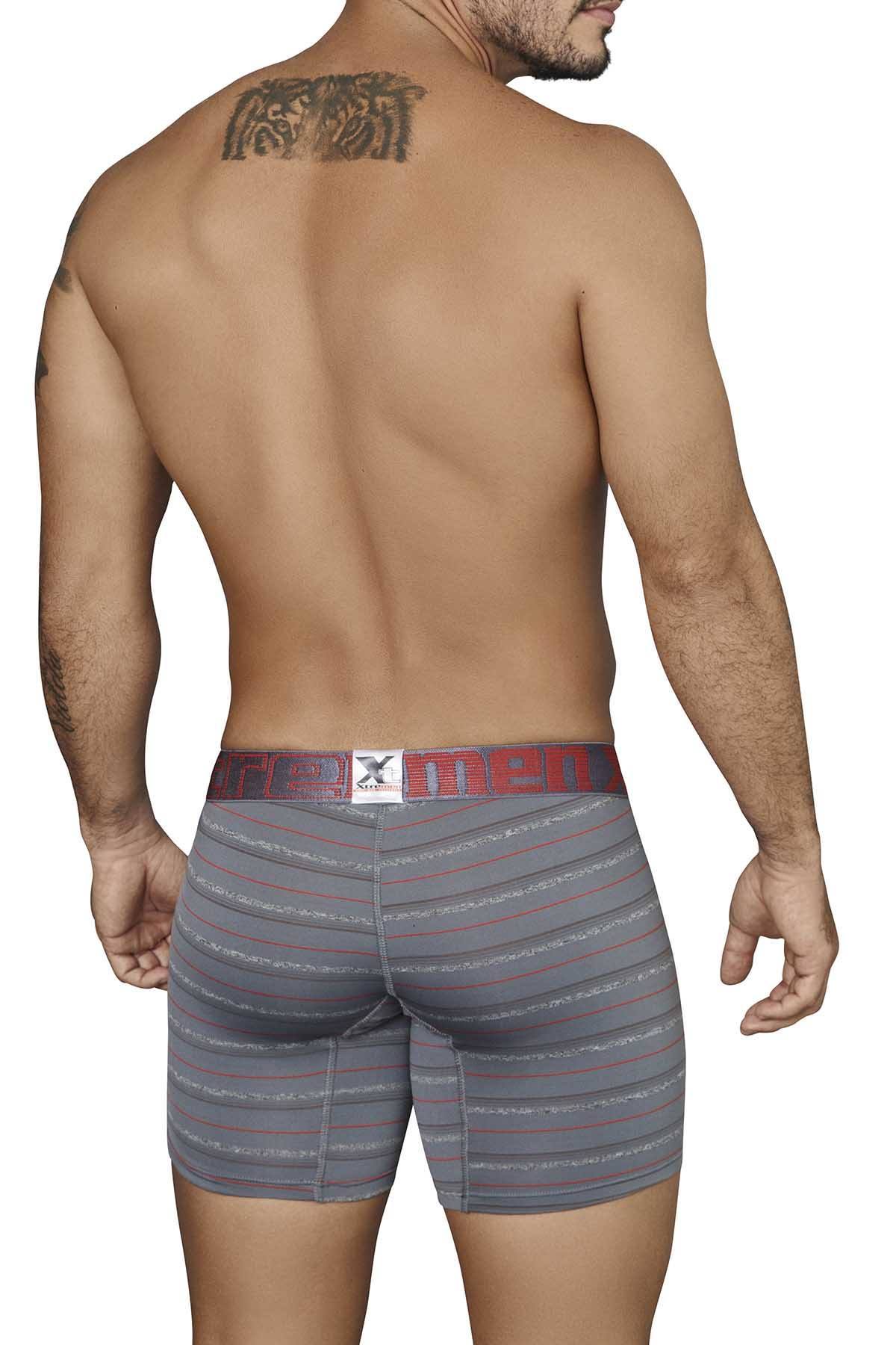 XTREMEN Dark-Grey/Red Thin-Stripe Microfiber Boxer Brief