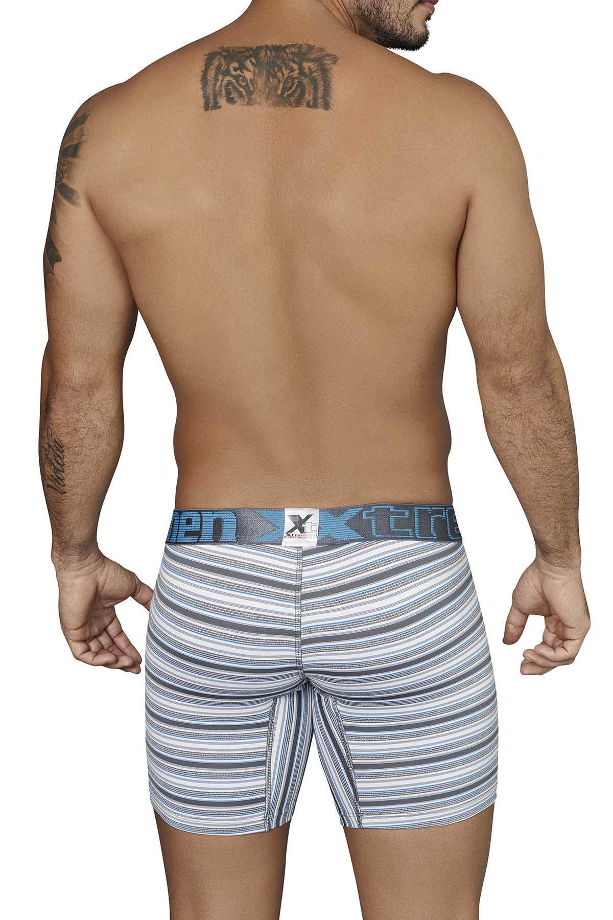 XTREMEN Grey/White/Blue Striped Microfiber Boxer Brief