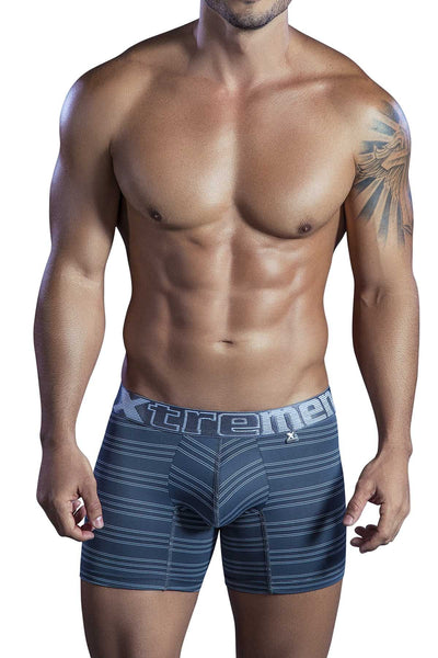 XTREMEN Grey/White Microfiber Small-Stripe Boxer Brief