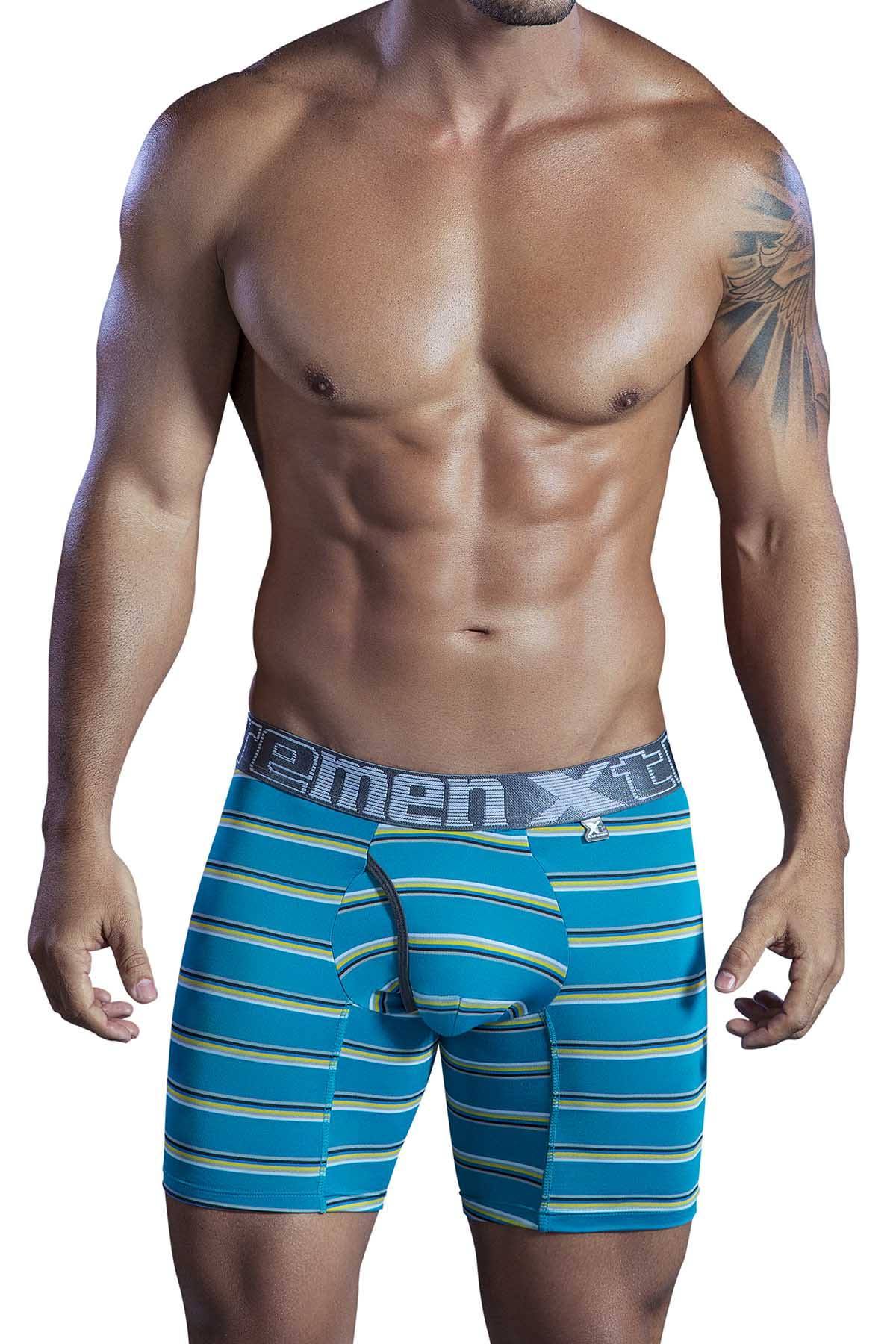 XTREMEN Jade-Green Stripe Open-Fly Microfiber Boxer Brief