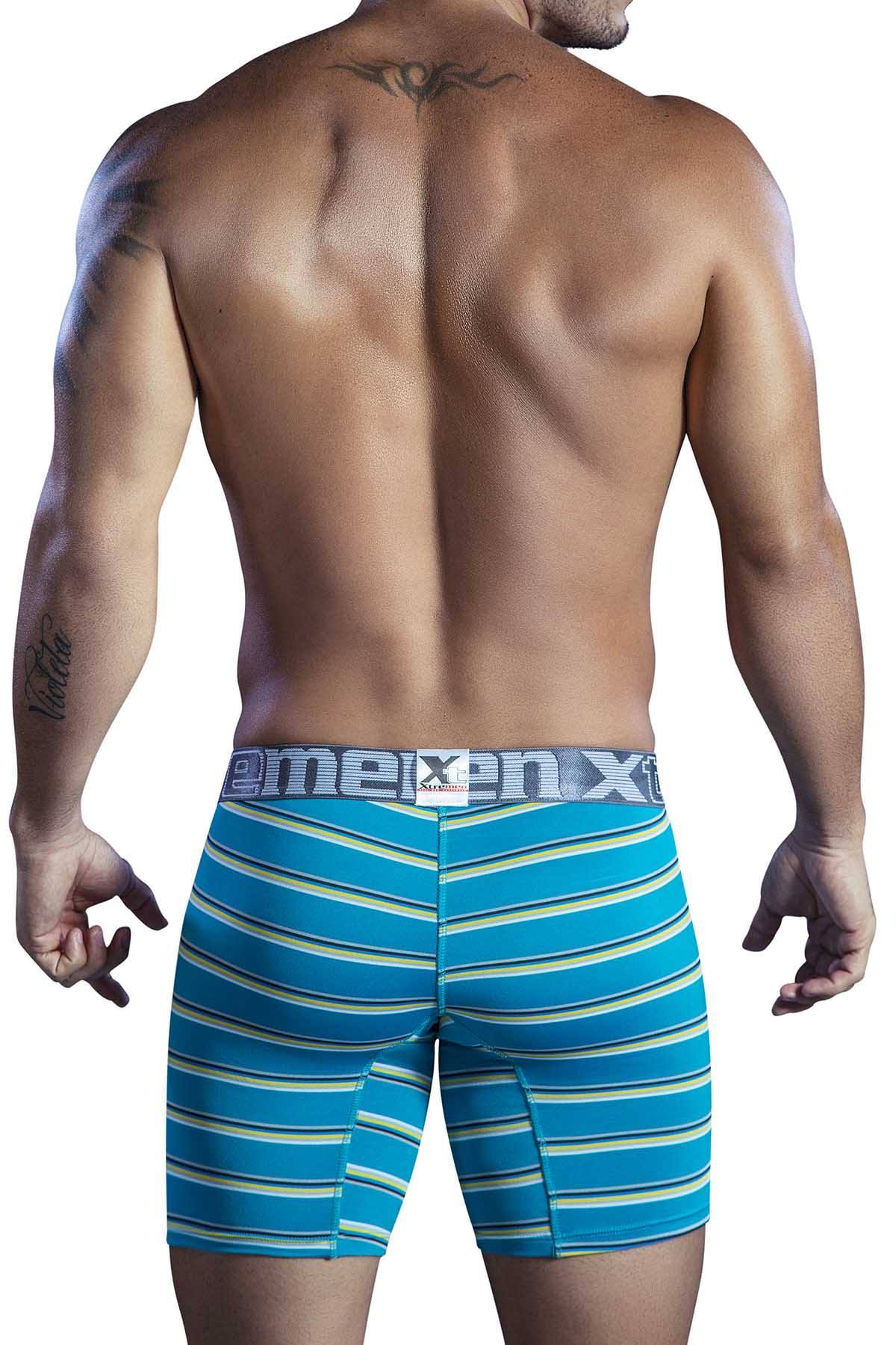 XTREMEN Jade-Green Stripe Open-Fly Microfiber Boxer Brief