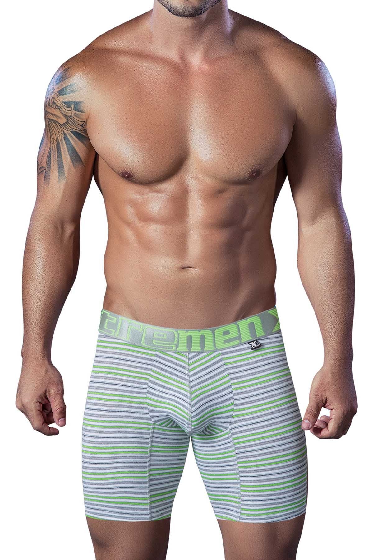 XTREMEN Lime-Green/Grey-Striped Sport-Performance Boxer Brief