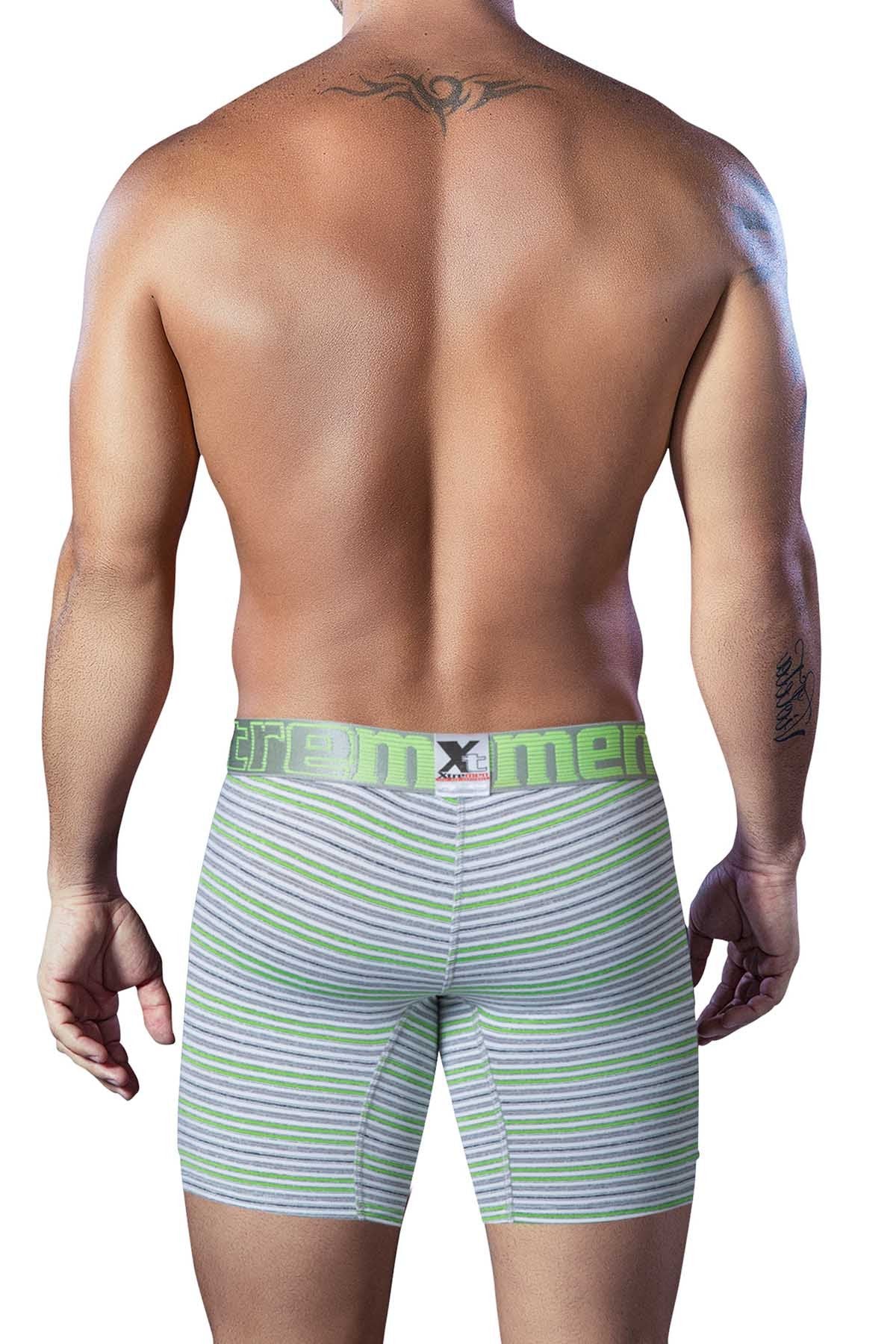 XTREMEN Lime-Green/Grey-Striped Sport-Performance Boxer Brief