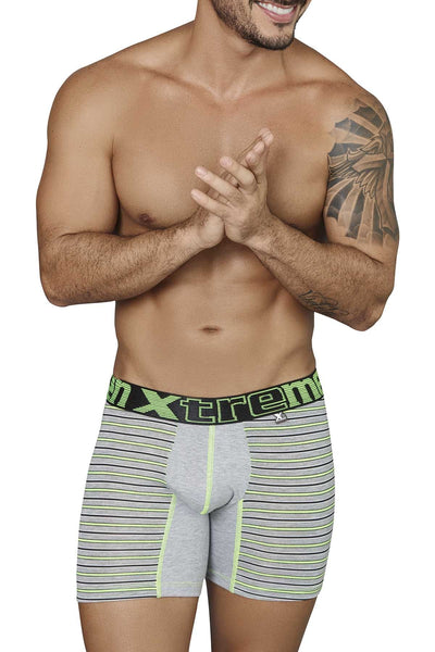 XTREMEN Lime/Grey/Black Striped-Panel Cotton Boxer Brief