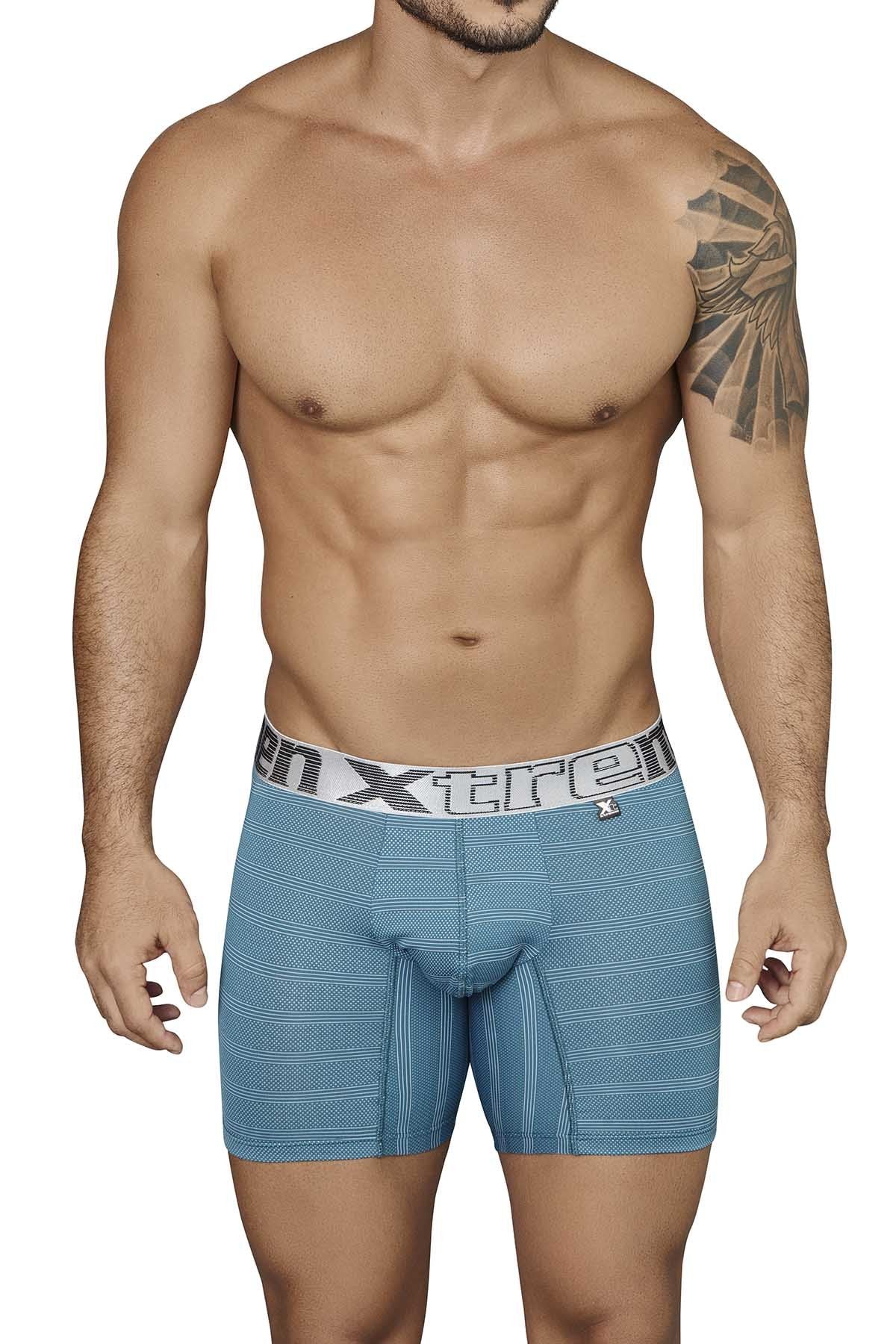 XTREMEN Turquoise/Grey Miniprint/Stripes Boxer Brief