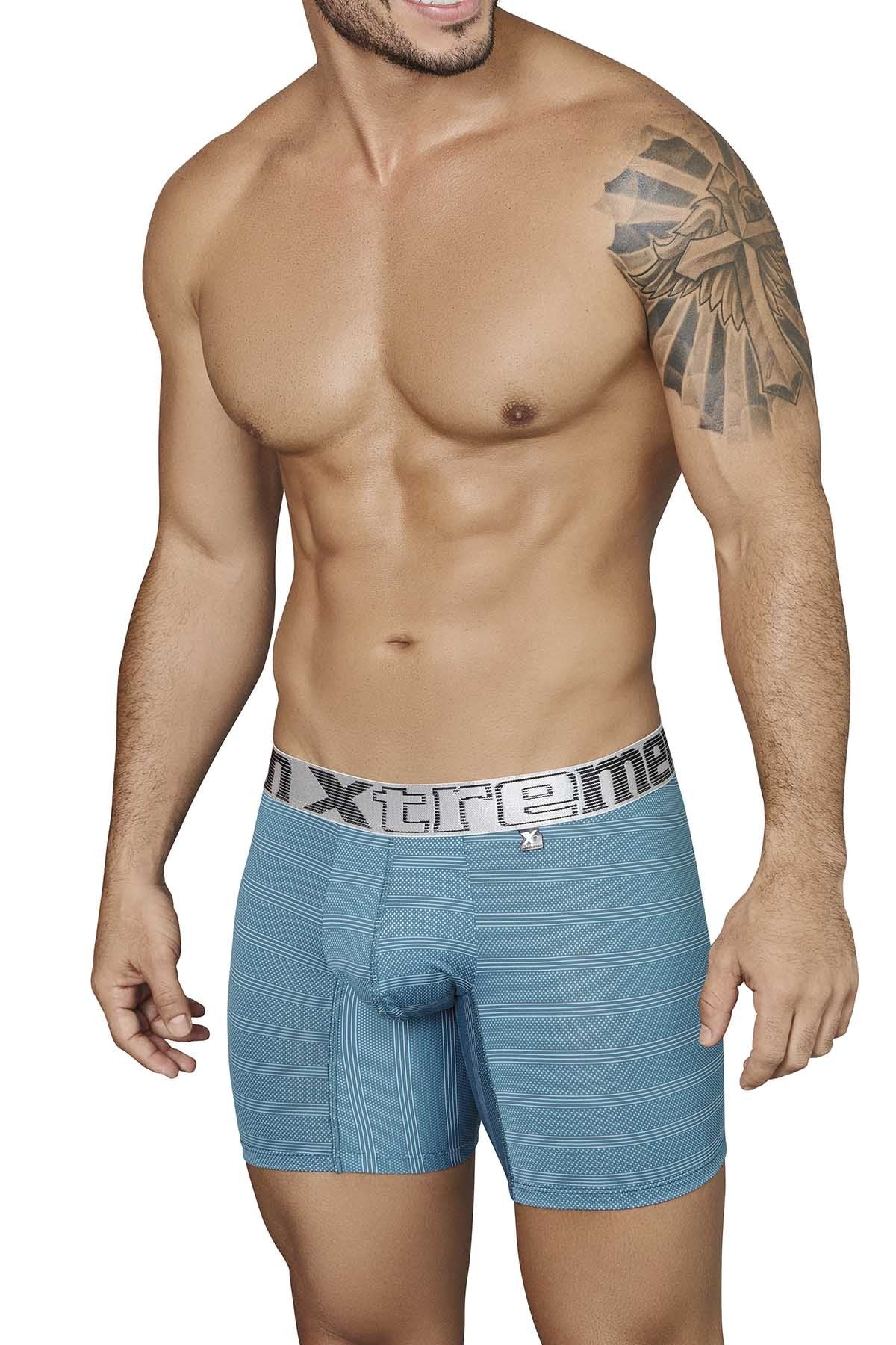 XTREMEN Turquoise/Grey Miniprint/Stripes Boxer Brief