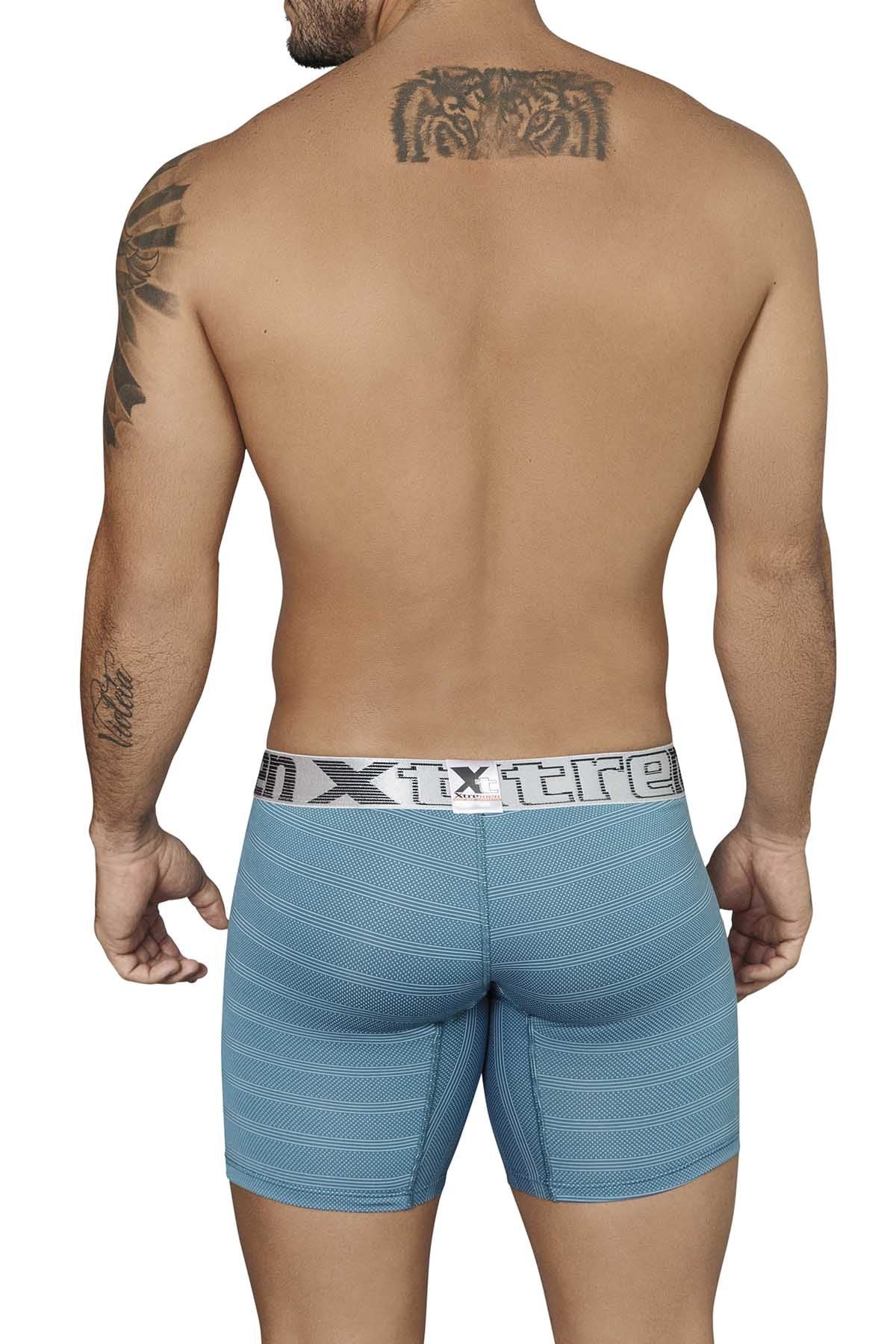 XTREMEN Turquoise/Grey Miniprint/Stripes Boxer Brief