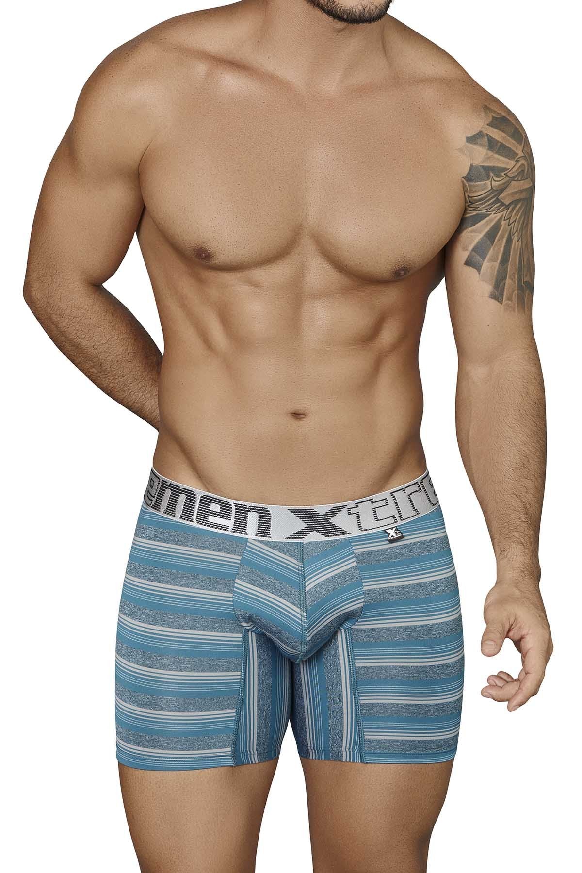 XTREMEN Turquoise/Grey Muti-Stripe Microfiber Boxer Brief