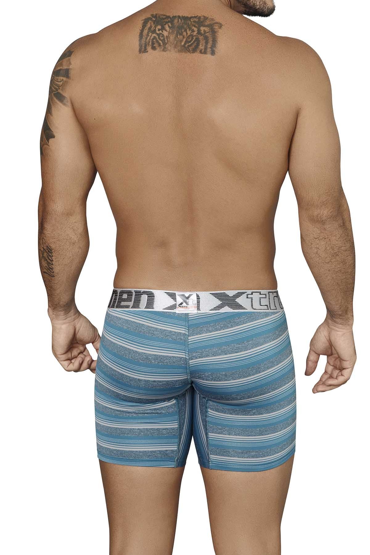 XTREMEN Turquoise/Grey Muti-Stripe Microfiber Boxer Brief