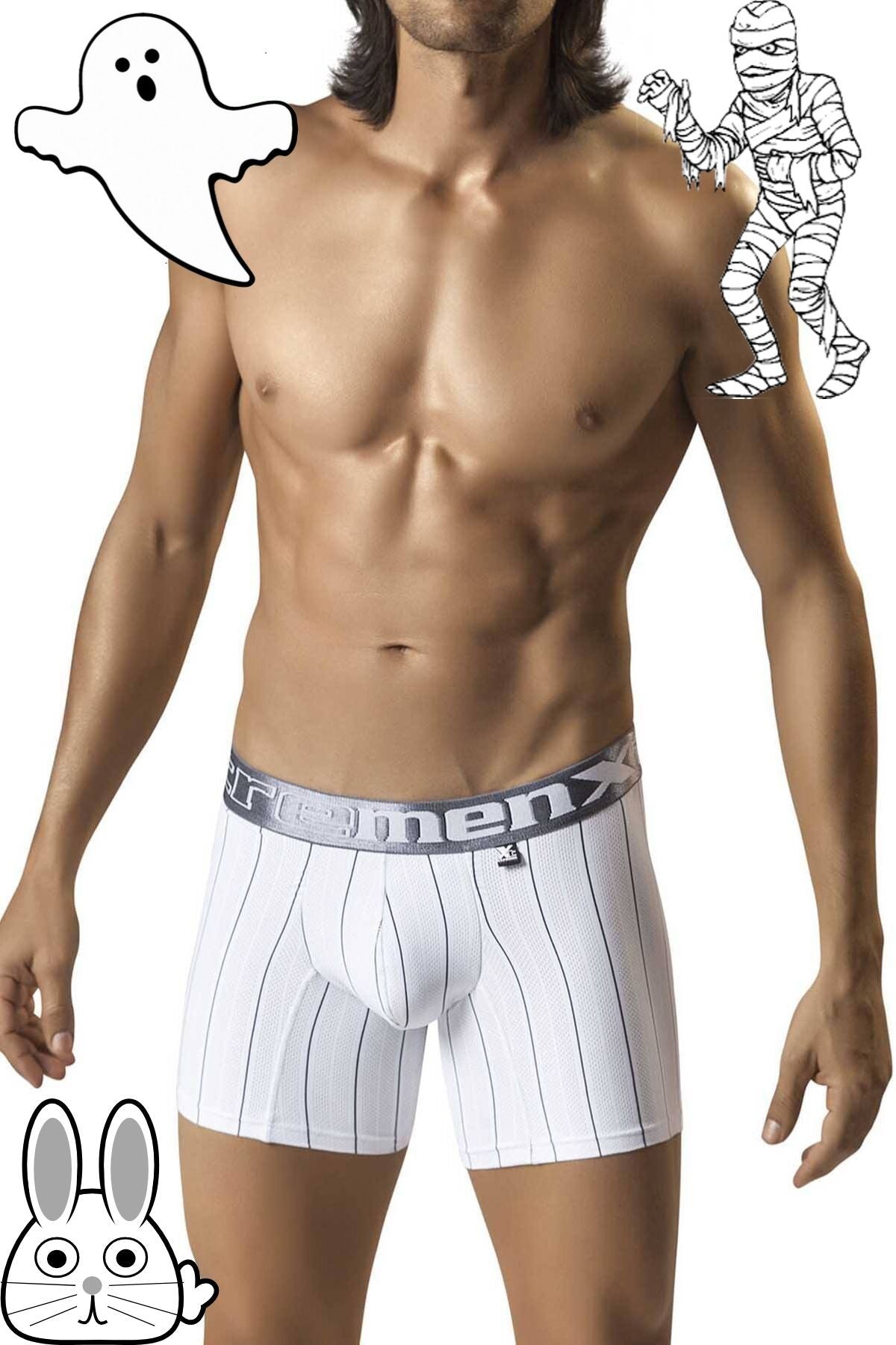 XTREMEN White/Grey-Pinstripe Microfiber Boxer Brief