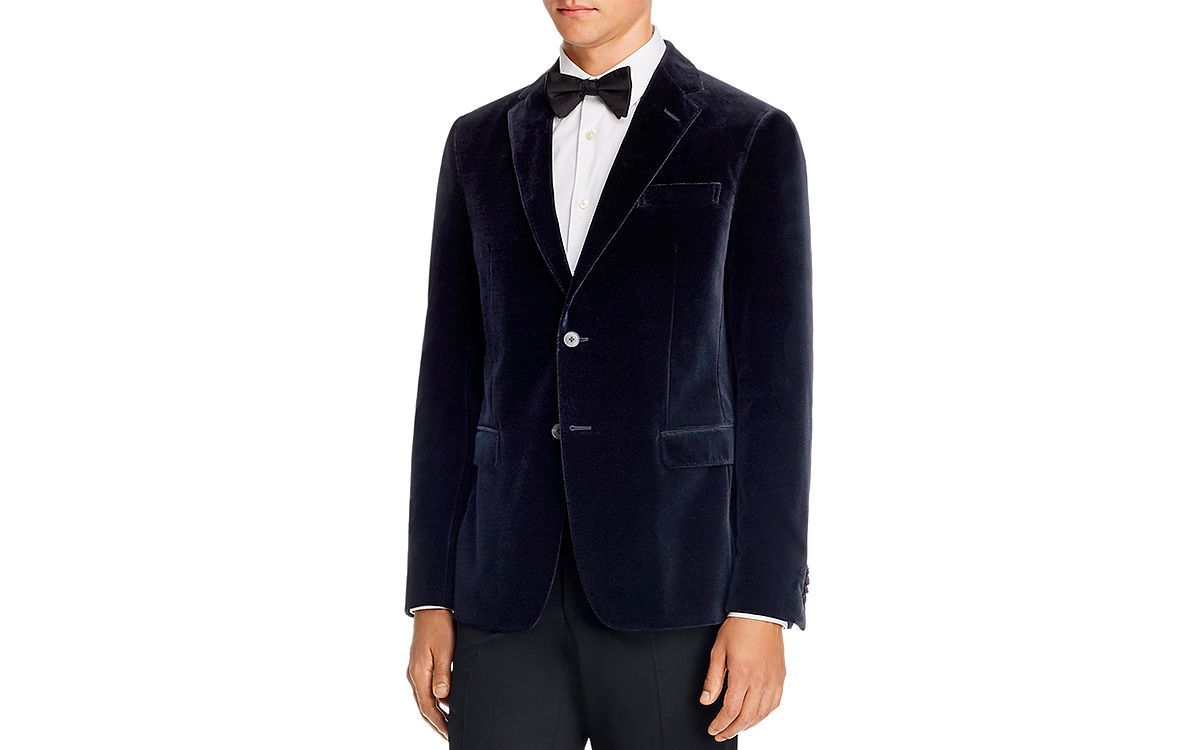 Z Zegna Drop 8 Micro-texture Printed Velvet Slim Fit Jacket Navy