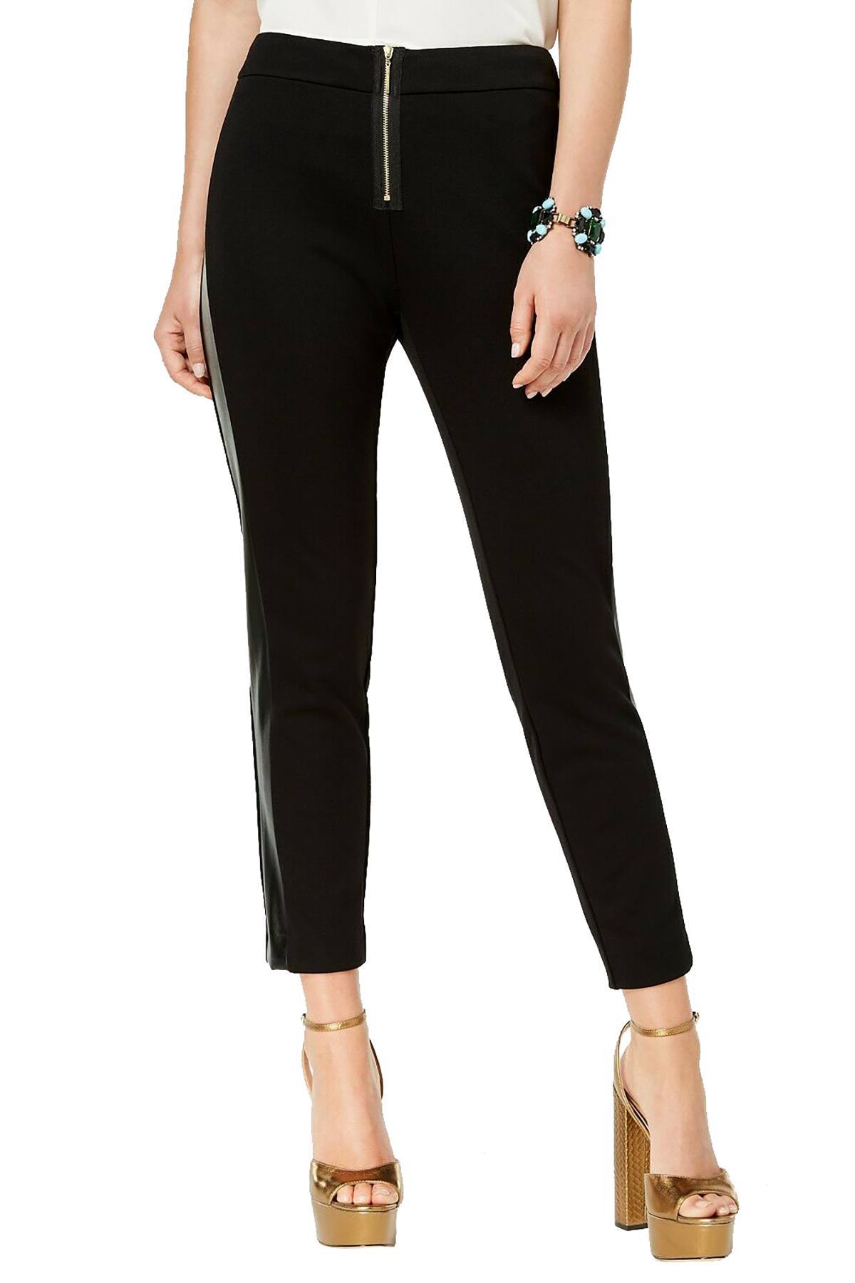 ZOE by Rachel Zoe Black High-Waist Faux-Leather Trim Cropped Skinny Pant