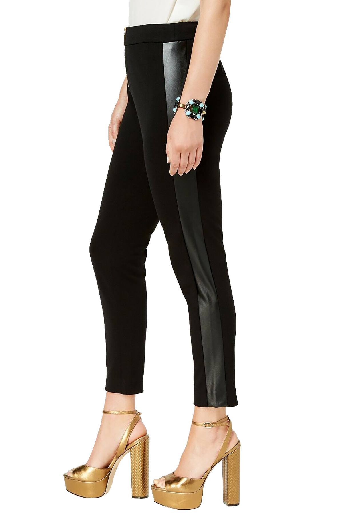 ZOE by Rachel Zoe Black High-Waist Faux-Leather Trim Cropped Skinny Pant