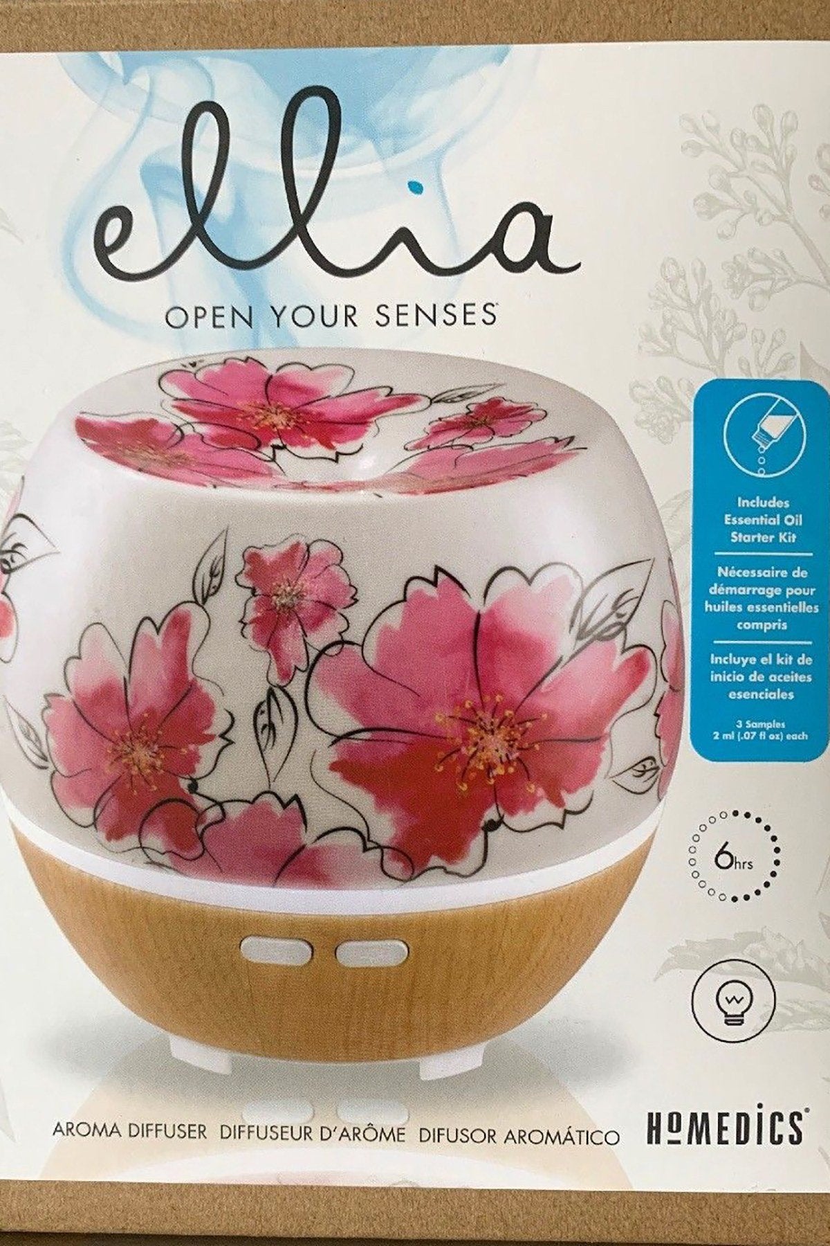 ellia for HoMEDiCS White/Pink-Flowers Awaken Ultrasonic Aroma Diffuser Starter Kit