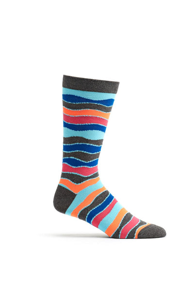 Ozone Blue Wavy Stripes Crew Sock