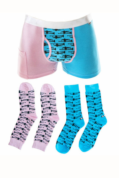 Sly Blue & Pink Multi Blow My Trumpet Boxer Brief & Socks Pack