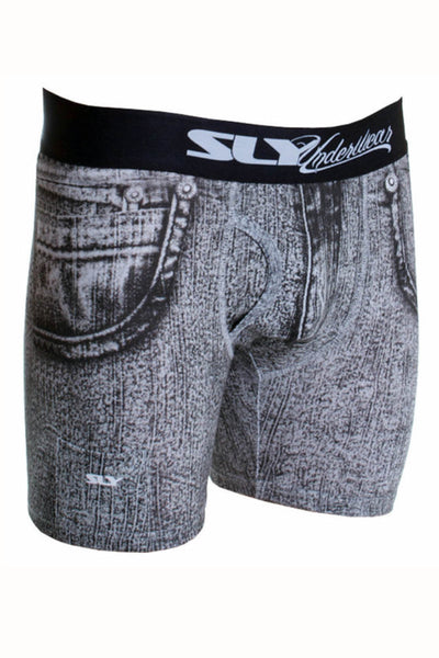 Sly Black & White Denim Boxer Brief - Long