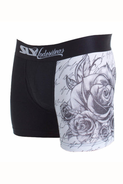 Sly Black & White Rose Boxer Brief