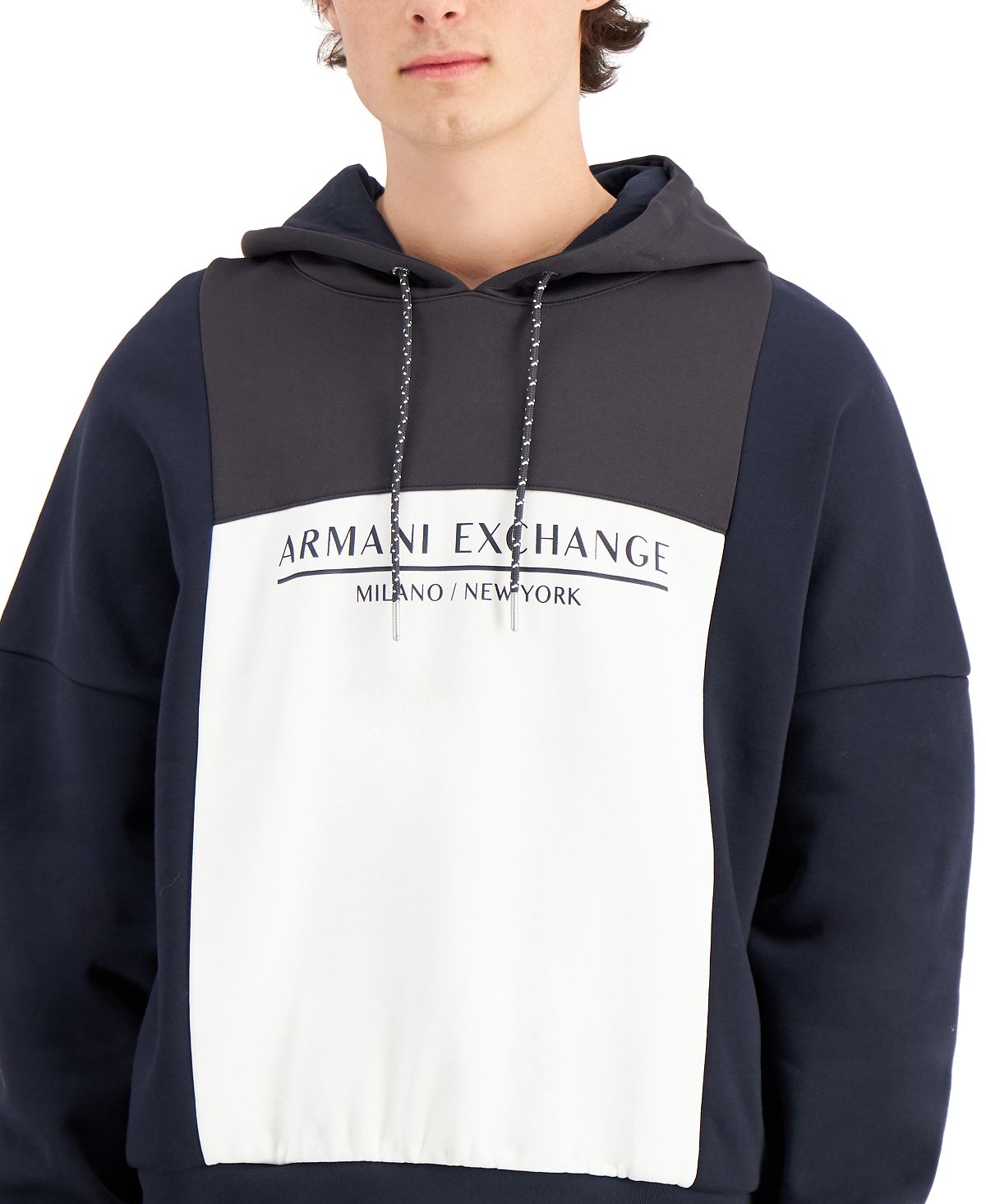 Armani Exchange Milano New York Graphic Cotton Hoodie In Navy Blue