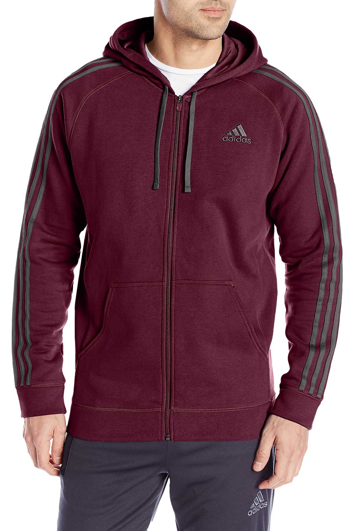 Adidas Maroon/Dark Solid Grey Essentials Fleece Full Zip Hoodie