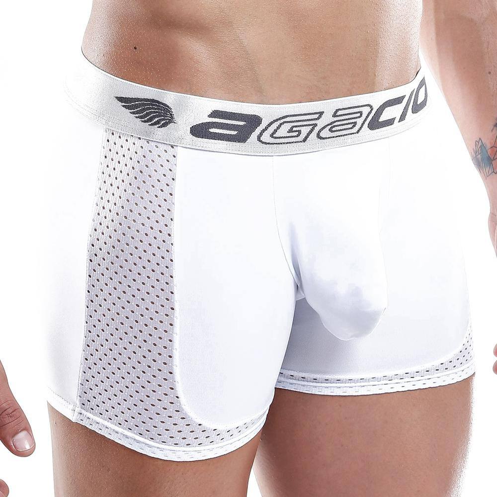 Agacio Mesh Tuxedo Stripe Boxer Brief in White