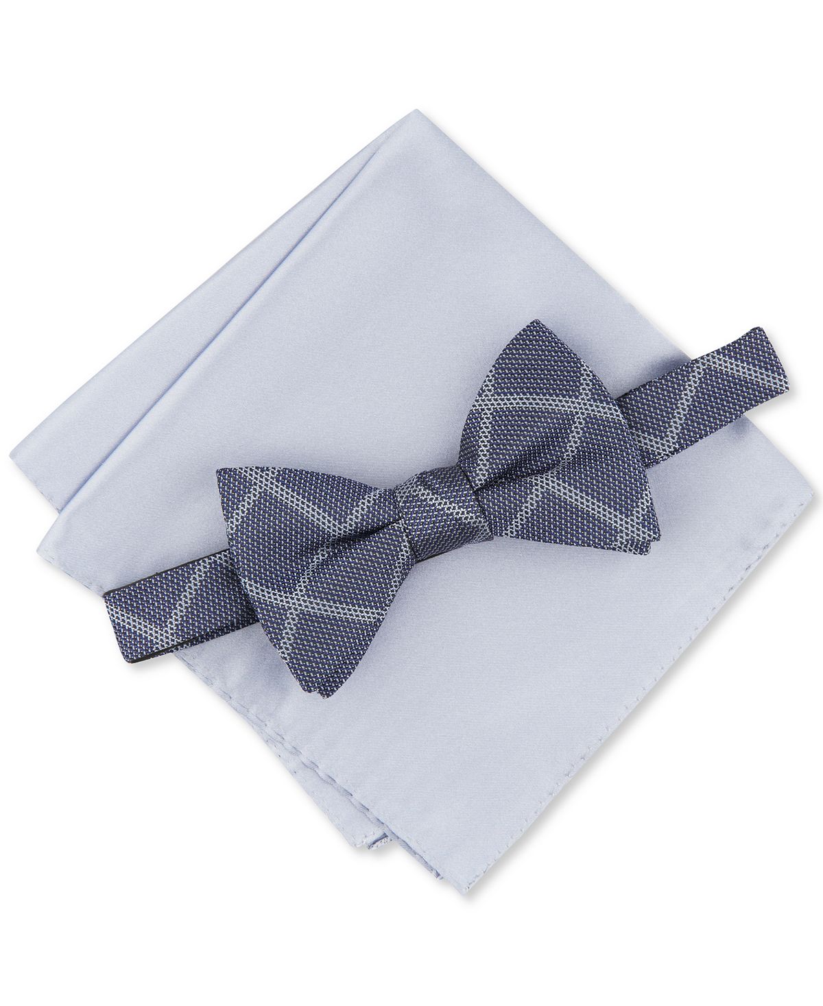 Alfani 2-pc. Pre-tied Grid Bow Tie & Solid Pocket Square Set Navy