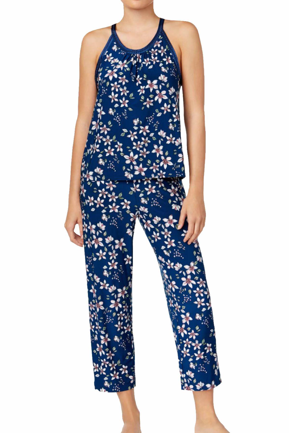 Alfani Intimates Teal Fall-Blossom Satin-Trimmed Printed Pajama 2-Piec ...
