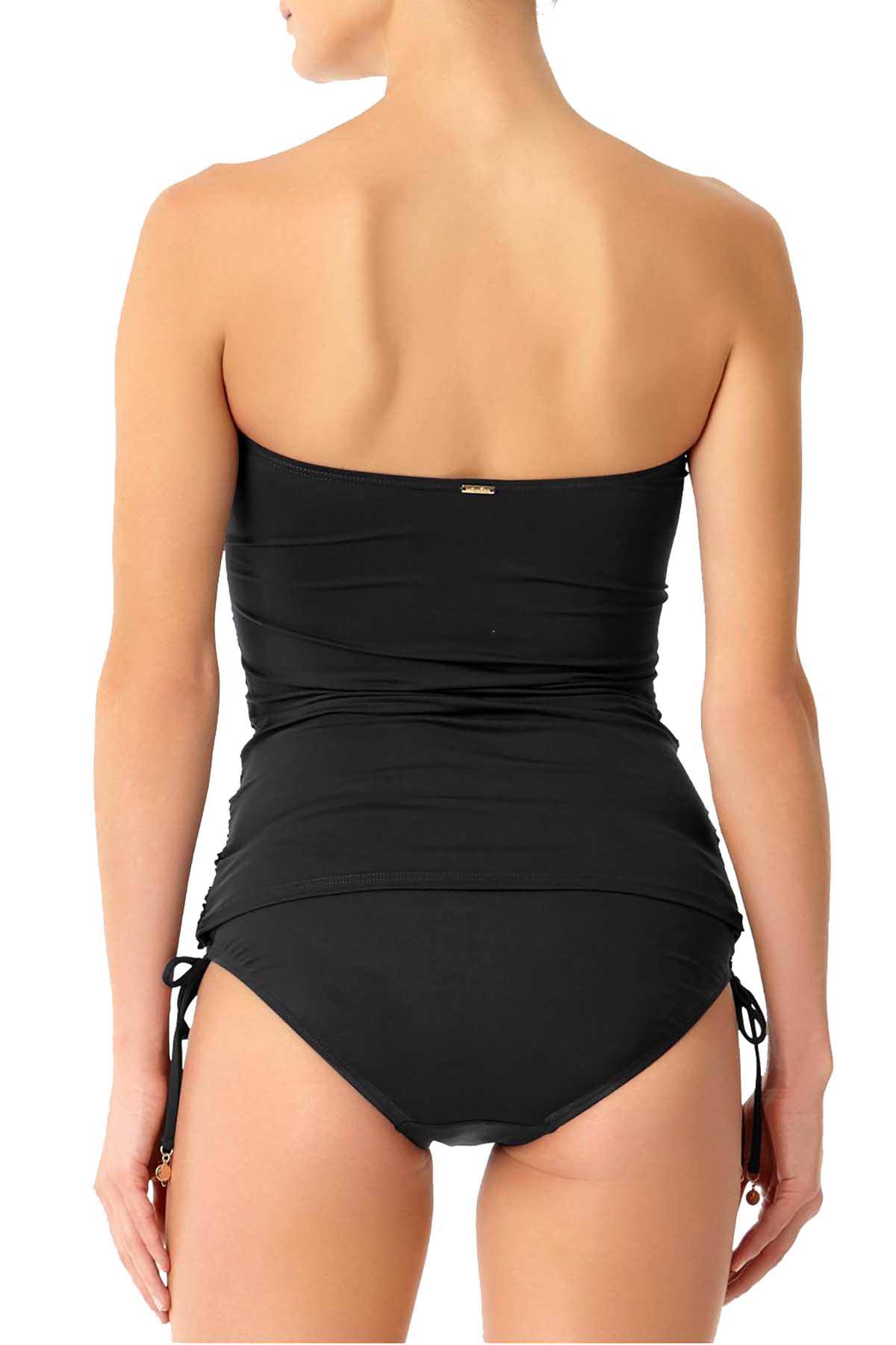 Anne Cole Black Twist-Front Ruched Bandeau Tankini Top