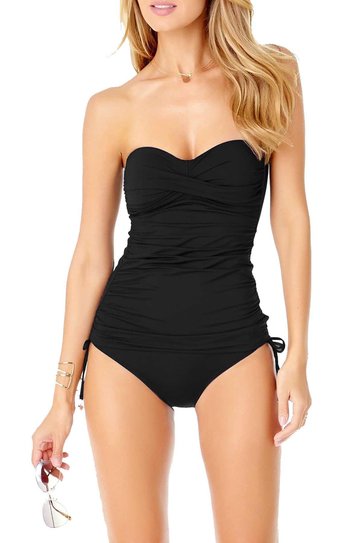 Anne Cole Black Twist-Front Ruched Bandeau Tankini Top