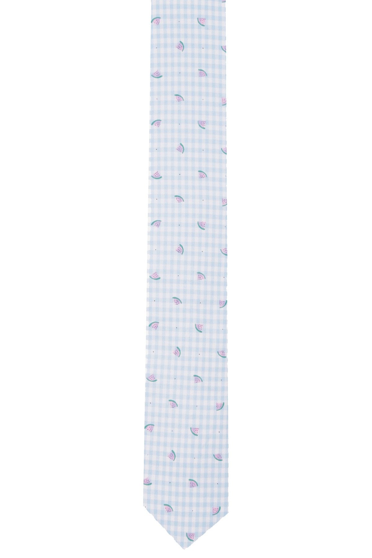 BAR III Blue-Gingham/Watermelon Printed Skinny Tie