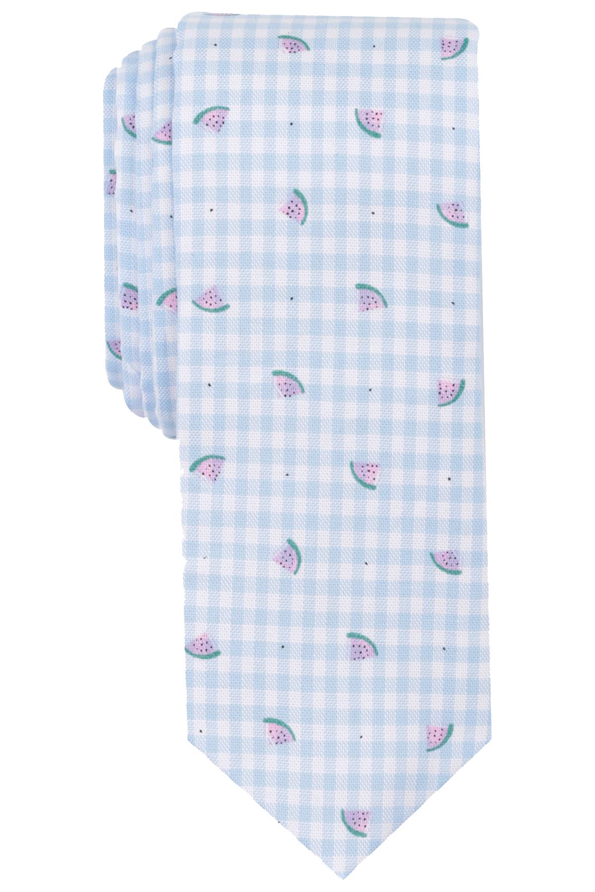 BAR III Blue-Gingham/Watermelon Printed Skinny Tie