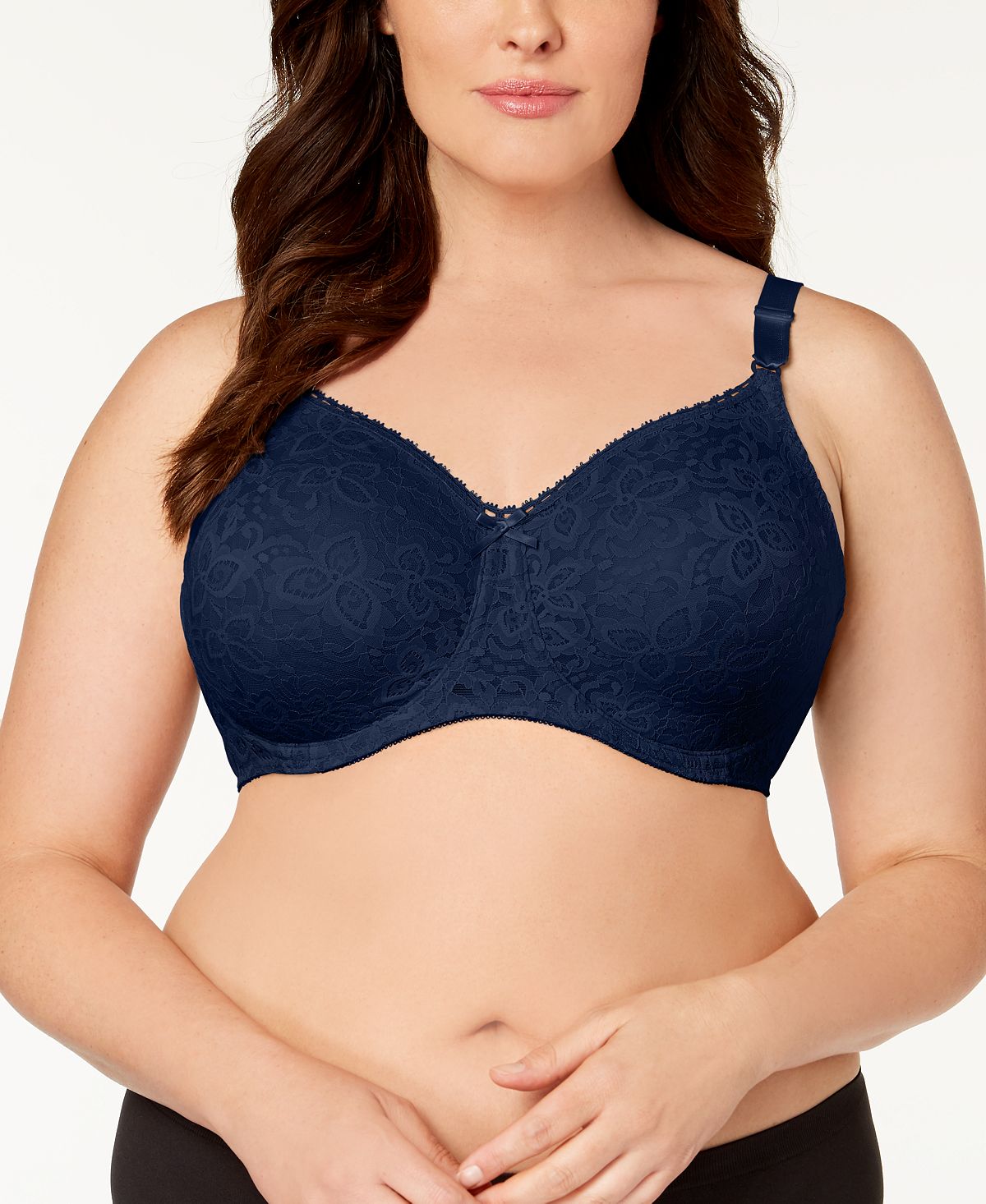 BALI Stretch Lace Navy Underwire Smoothing Shaping Support Soft