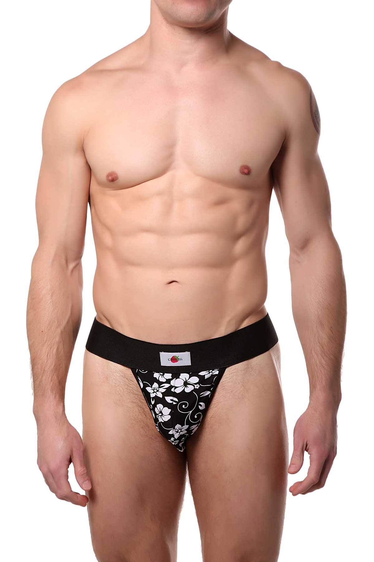 Berry London Black/White Hawaiian-Print Thong