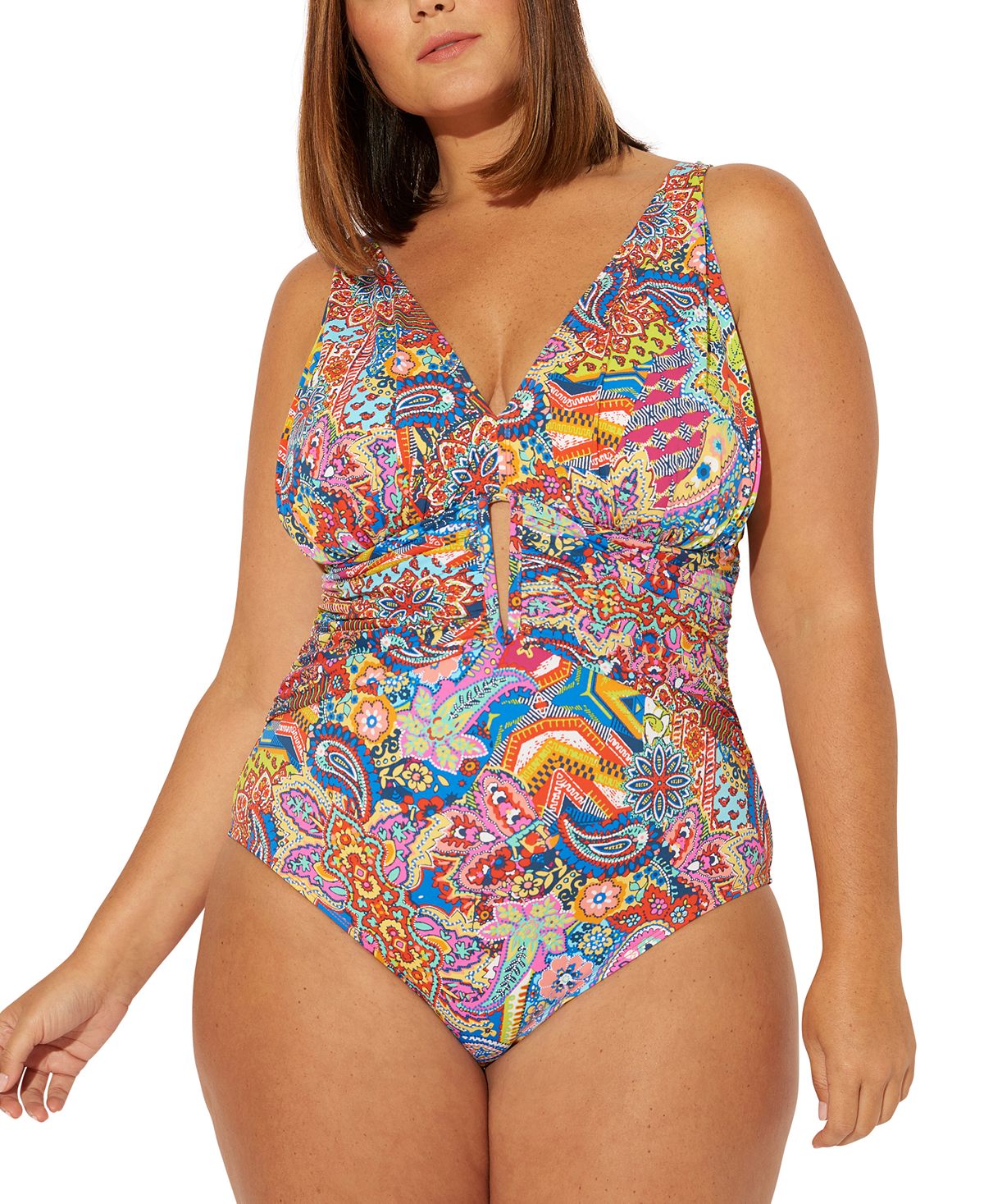 Bleu By Rod Beattie Plus Groovy Baby Printed Keyhole One-piece Swimsuit Multi