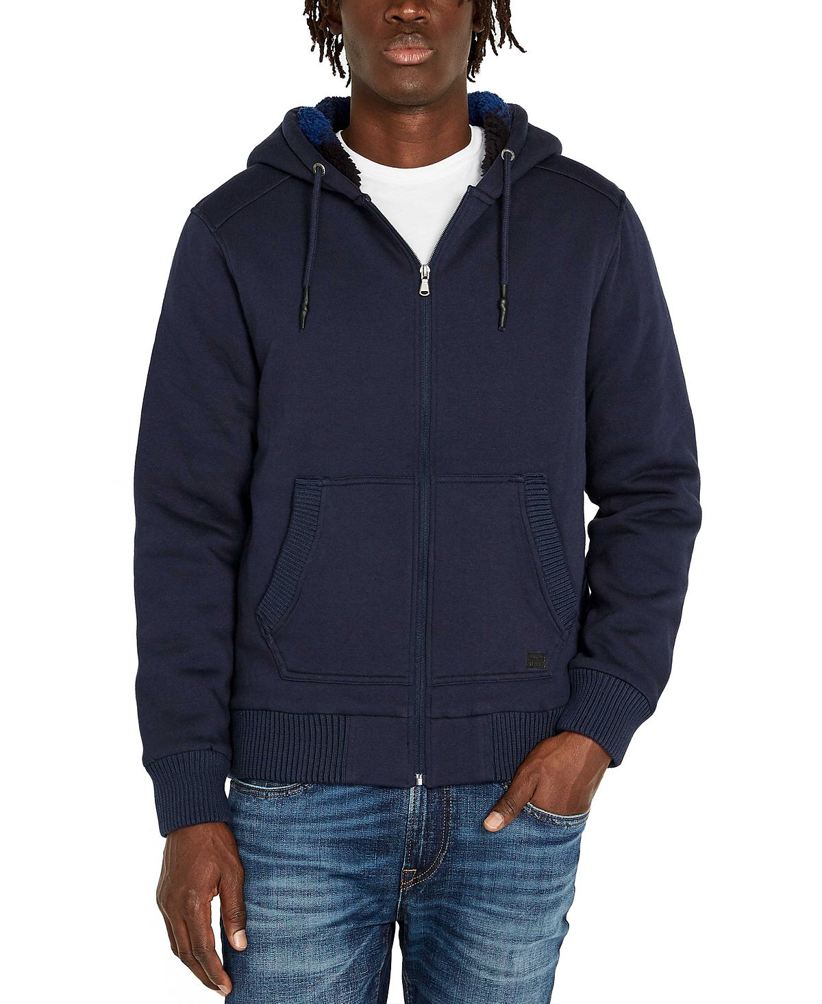 Buffalo David Bitton Fasox Sherpa Lined Full Zip Hoodie Sweatshirt Midnight Blue