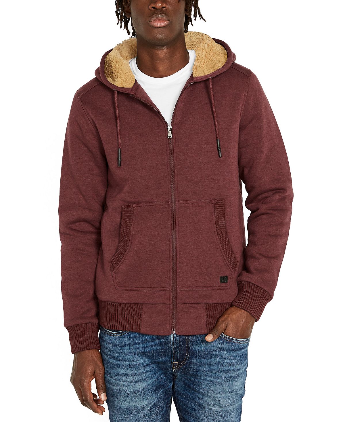 Buffalo David Bitton Fasox Sherpa Lined Full Zip Hoodie Sweatshirt Oxblood