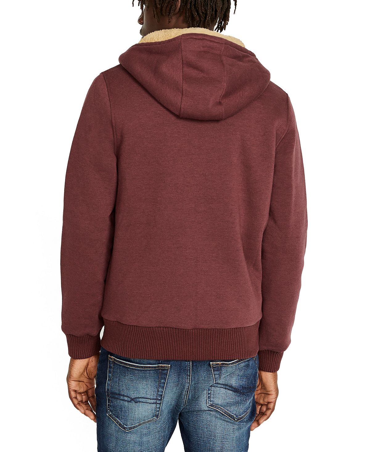 Buffalo David Bitton Fasox Sherpa Lined Full Zip Hoodie Sweatshirt Oxblood