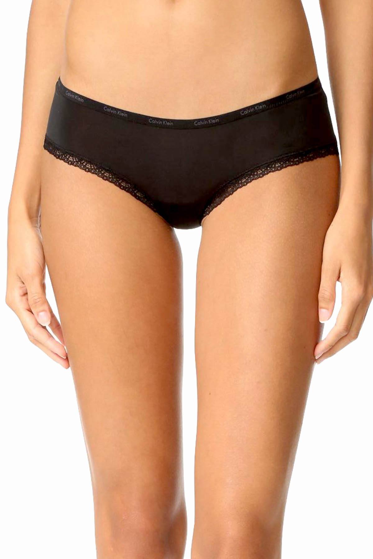 Buy Calvin Klein Women's Regular Plain/Solid Stretch Mid-Rise Lace Band  Flirty Hipster Brief (F3788_Black_Small) at