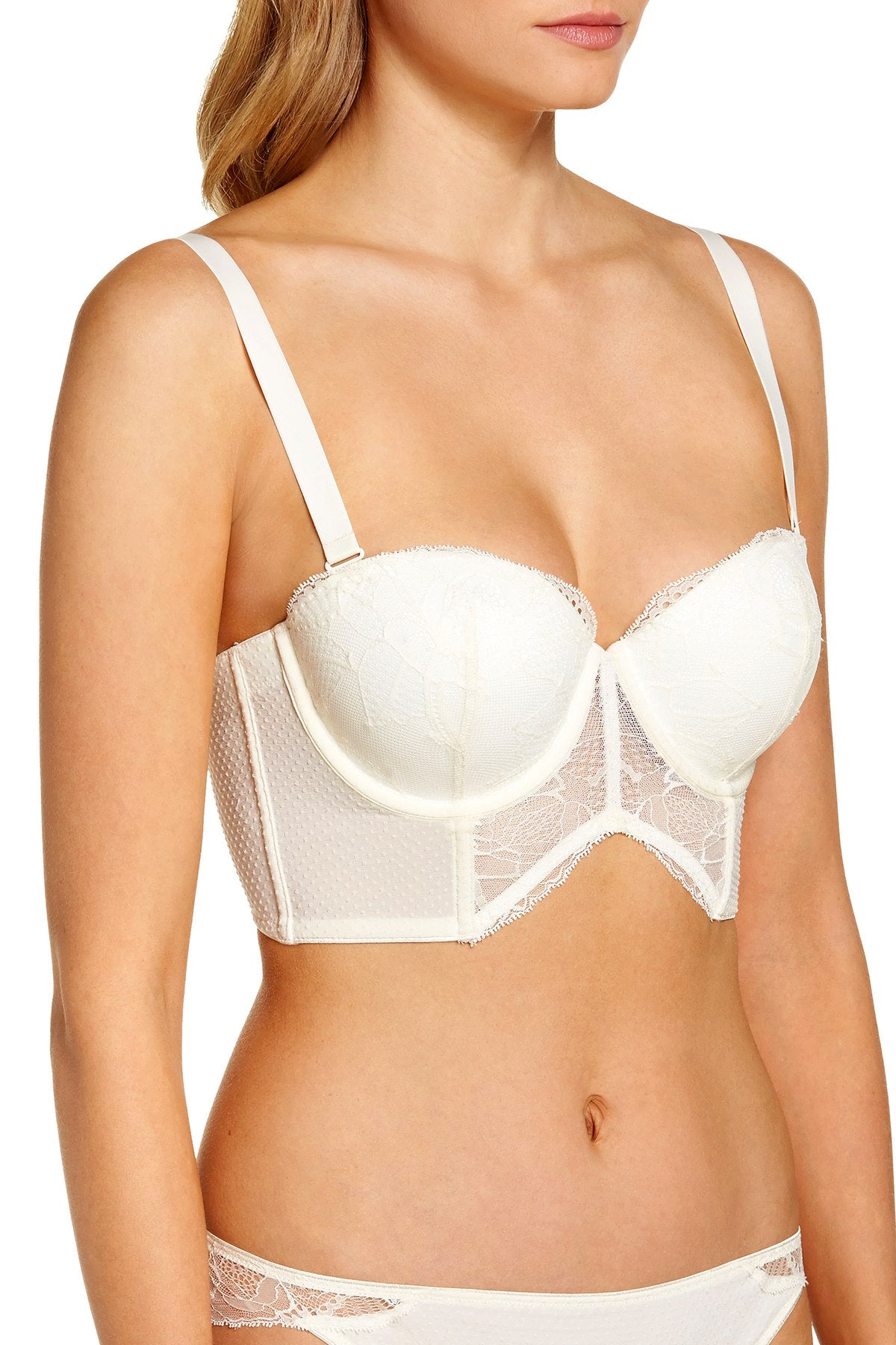 Calvin Klein Black Label Rose Lace Strapless Longline Bra in Ivory