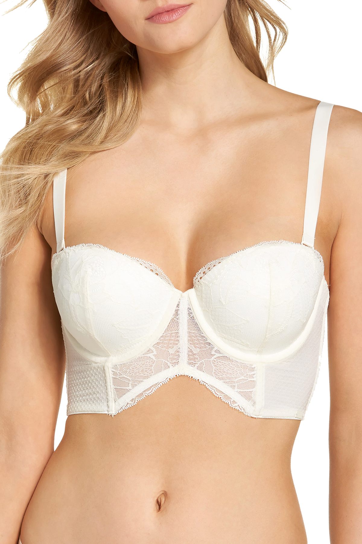 Calvin Klein Black Label Rose Lace Strapless Longline Bra in Ivory